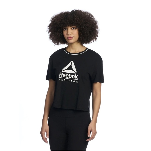Reebok Women's Cropped Graphic Tee with Side Slits, Size Large, Comfort Fit - Picture 3 of 5
